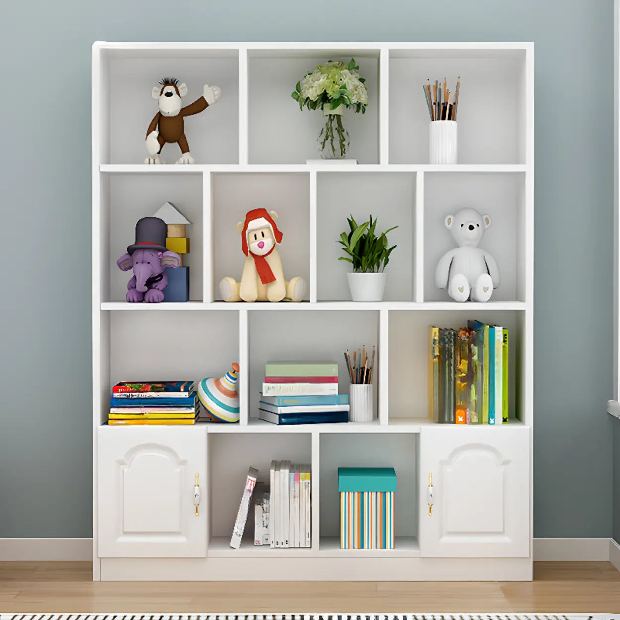Simple White Modern Rectangular Wide Storage Bookcase