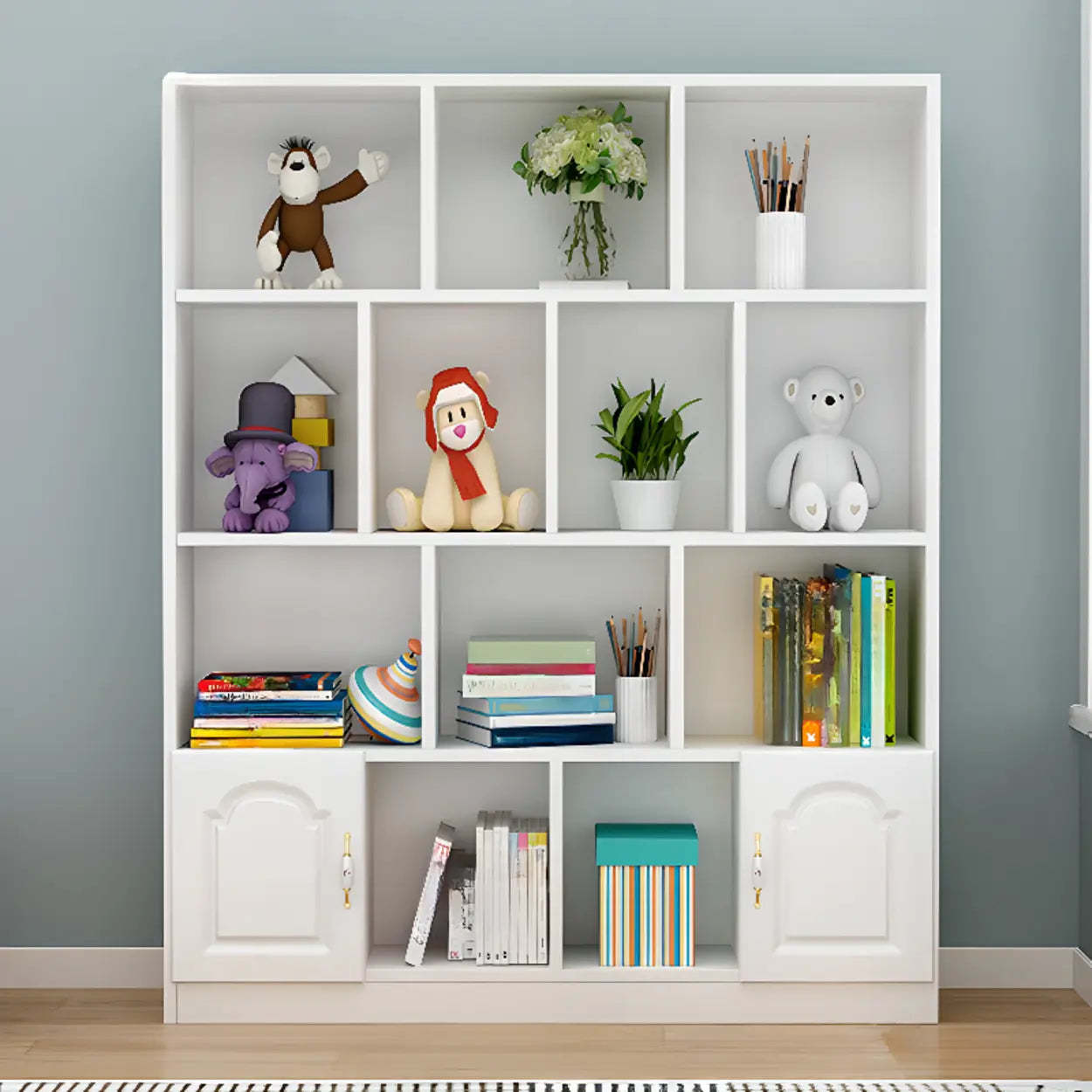 Simple White Modern Rectangular Wide Storage Bookcase