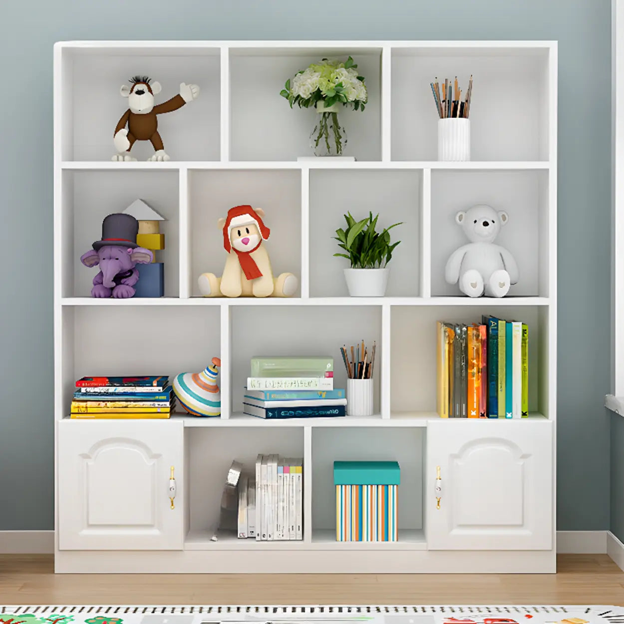 Simple White Modern Rectangular Wide Storage Bookcase