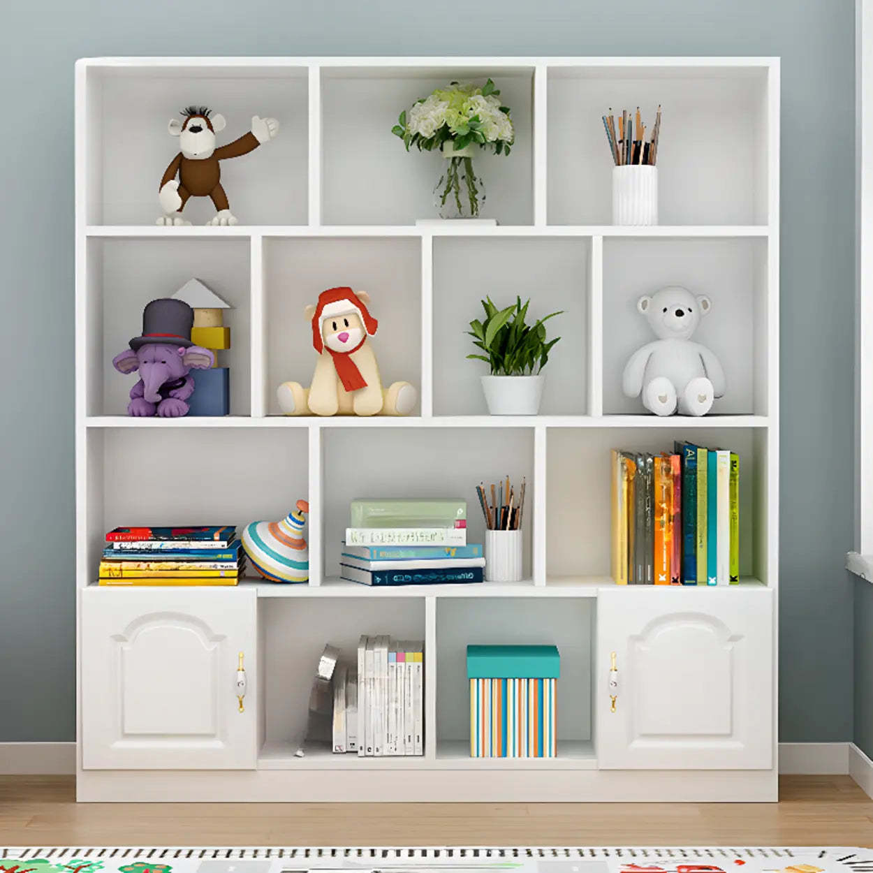 White modern storage simple display cabinets — 55.1" L x 9.4" W x 59.1" H