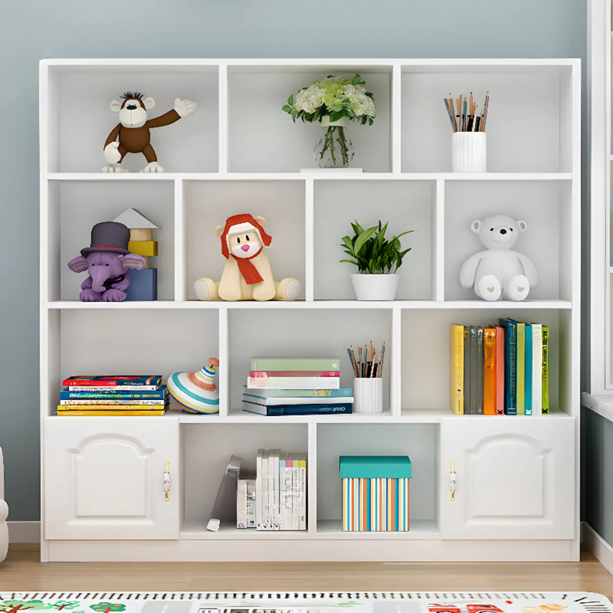 Simple White Modern Rectangular Wide Storage Bookcase