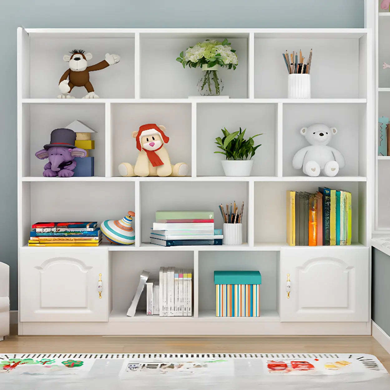 Simple White Modern Rectangular Wide Storage Bookcase
