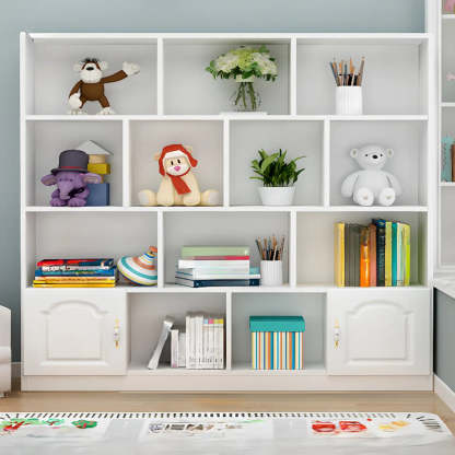 Simple White Modern Rectangular Wide Storage Bookcase