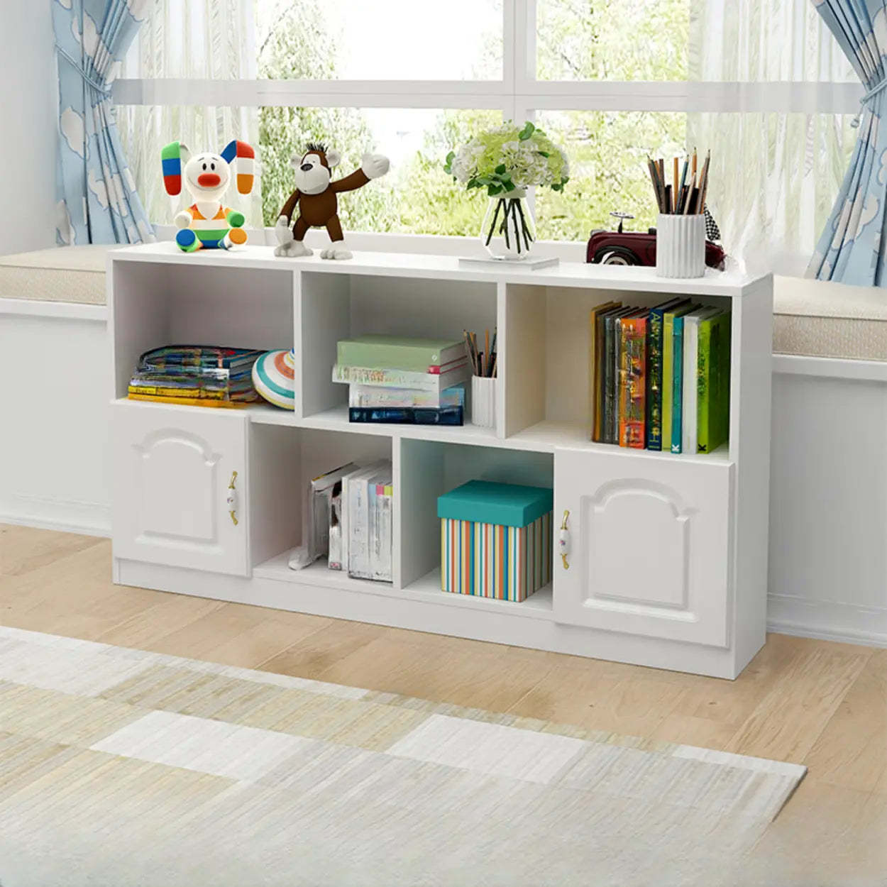 Simple White Modern Rectangular Wide Storage Bookcase