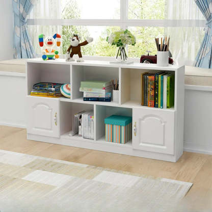 Simple White Modern Rectangular Wide Storage Bookcase