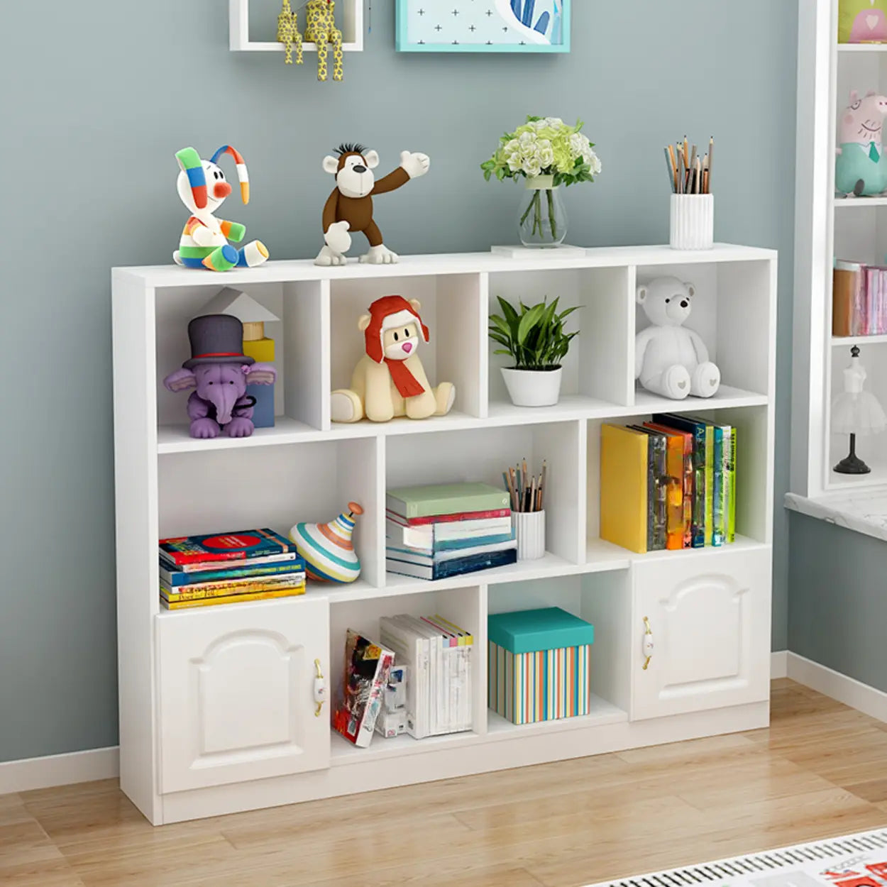 Simple White Modern Rectangular Wide Storage Bookcase