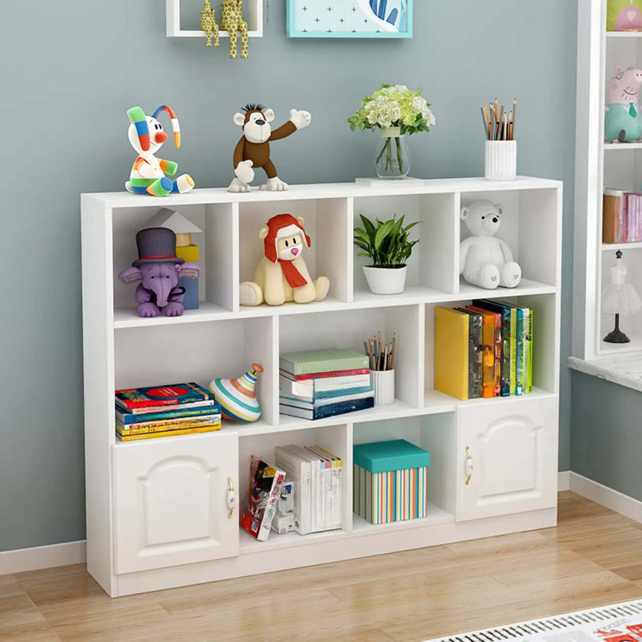 Simple White Modern Rectangular Wide Storage Bookcase