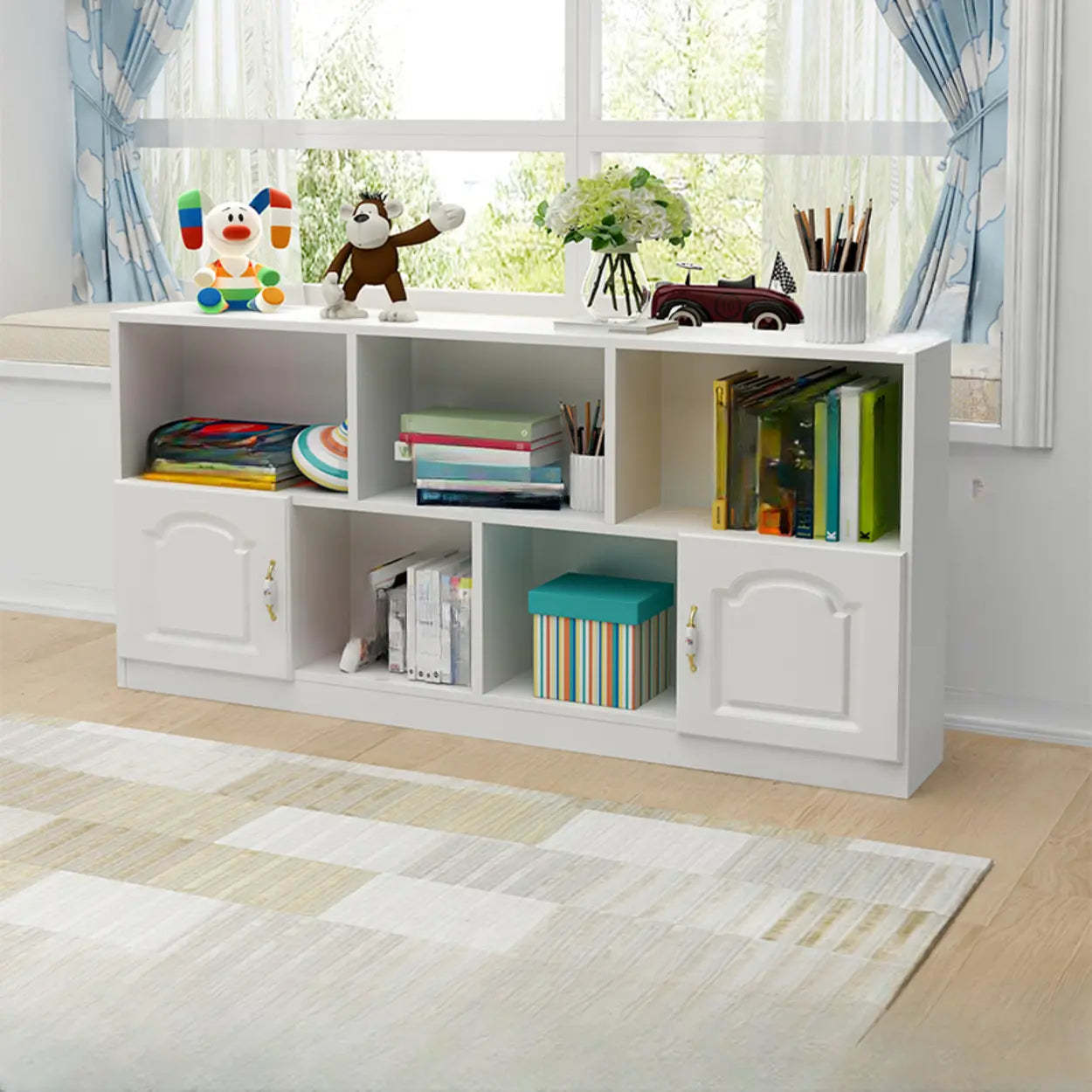 Simple White Modern Rectangular Wide Storage Bookcase