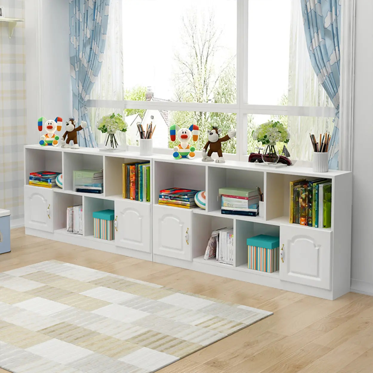 Simple White Modern Rectangular Wide Storage Bookcase