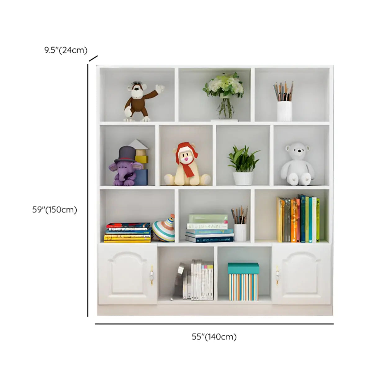 Simple White Modern Rectangular Wide Storage Bookcase