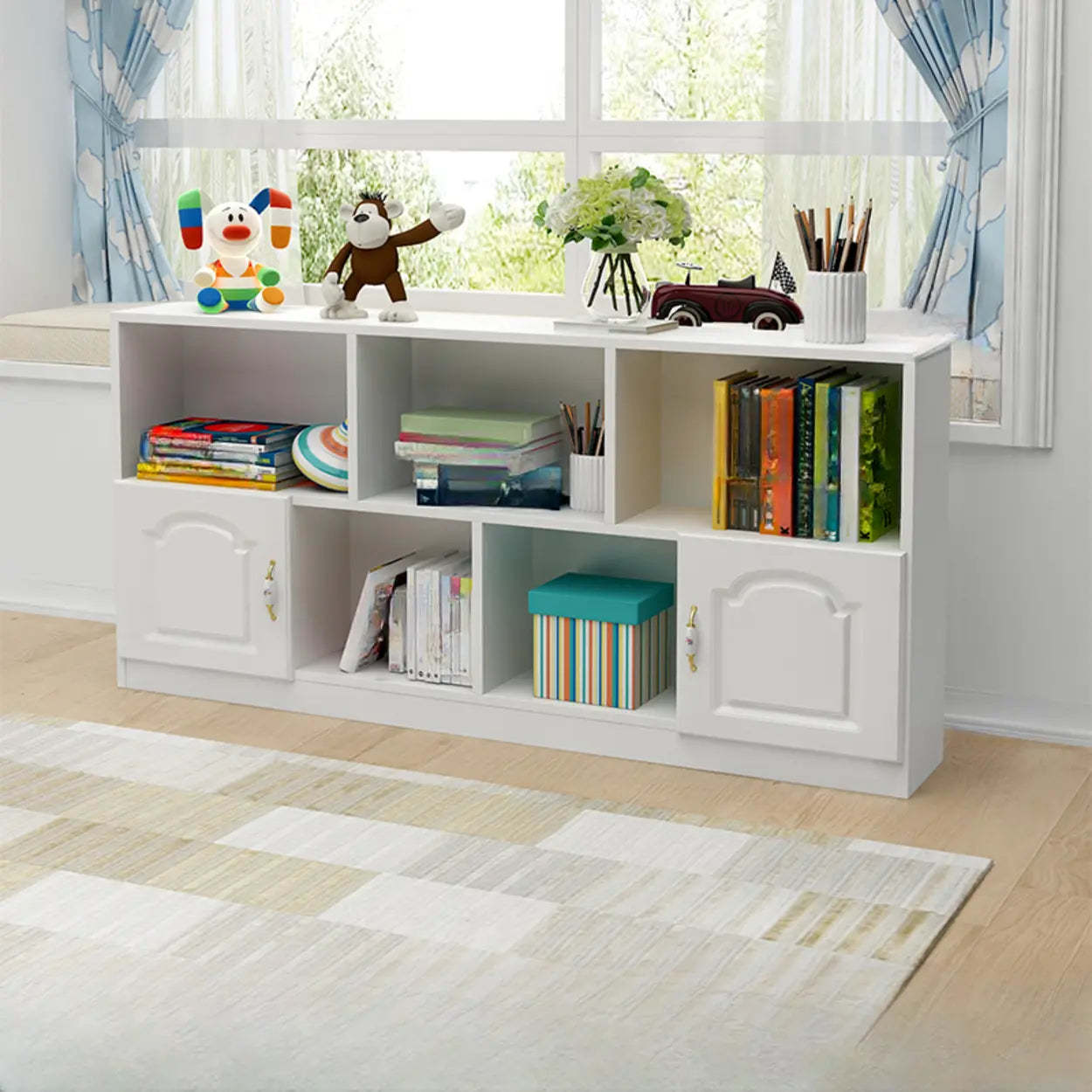 Simple White Modern Rectangular Wide Storage Bookcase