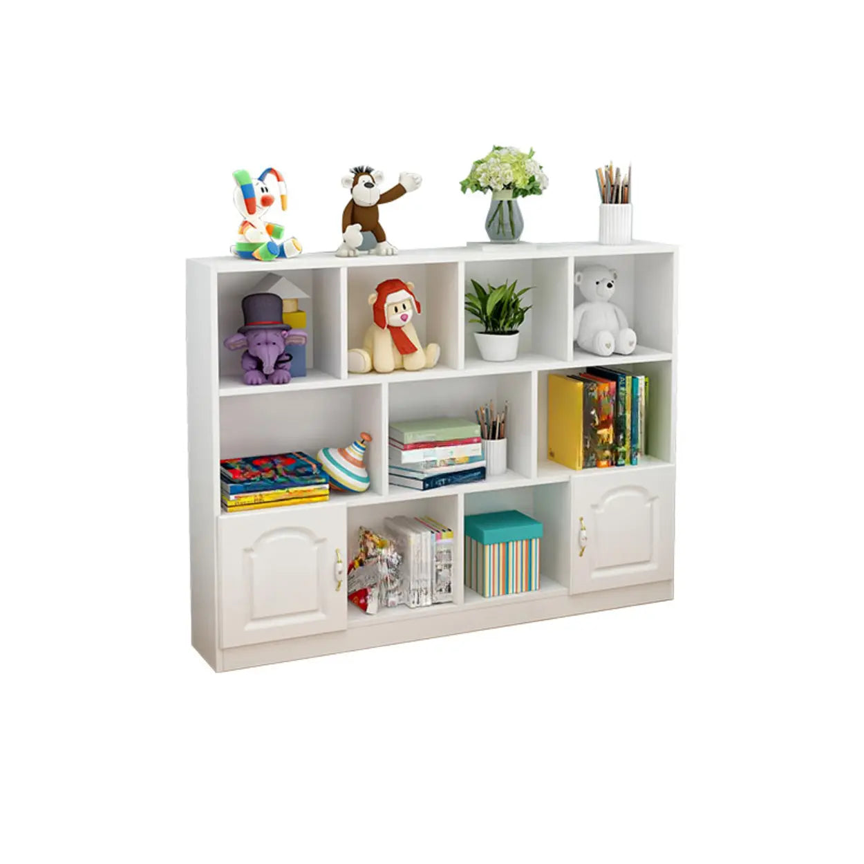 Simple White Modern Rectangular Wide Storage Bookcase