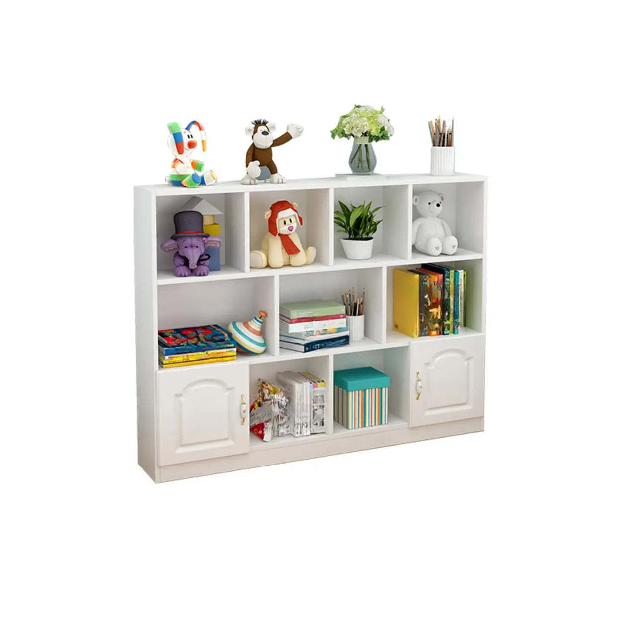 Simple White Modern Rectangular Wide Storage Bookcase
