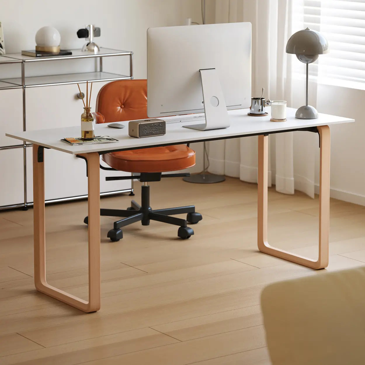 Simple White Wood Rectangular Sledge Writing Desk — Table Only