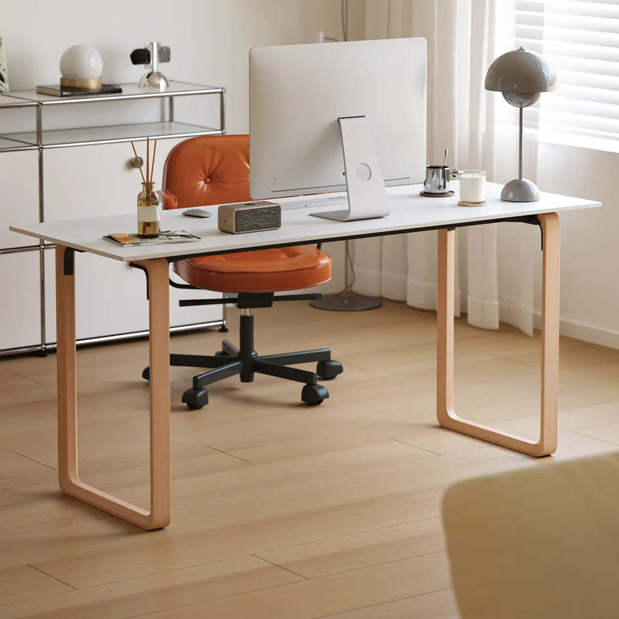Simple White Wood Rectangular Sledge Writing Desk — Table Only
