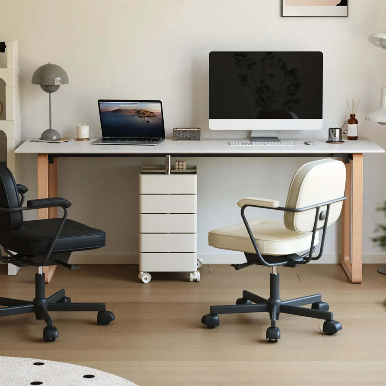 Simple White Wood Rectangular Sledge Writing Desk — Table Only