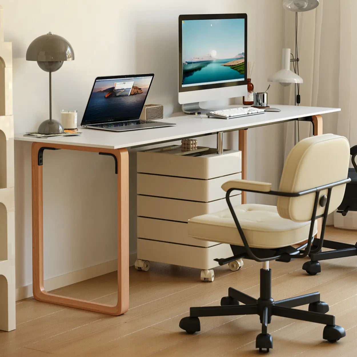 Simple White Wood Rectangular Sledge Writing Desk — Table Only