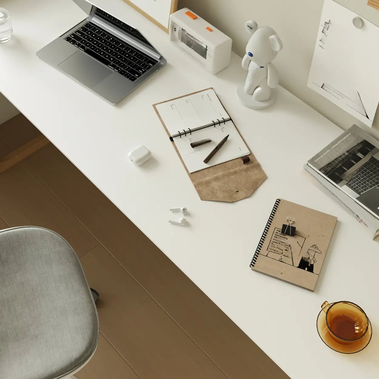 Simple White Wood Rectangular Sledge Writing Desk — Table Only