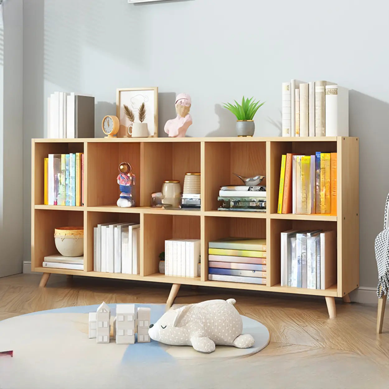 Wood Horizontal Closed-Back Bookcase — With Cabinet