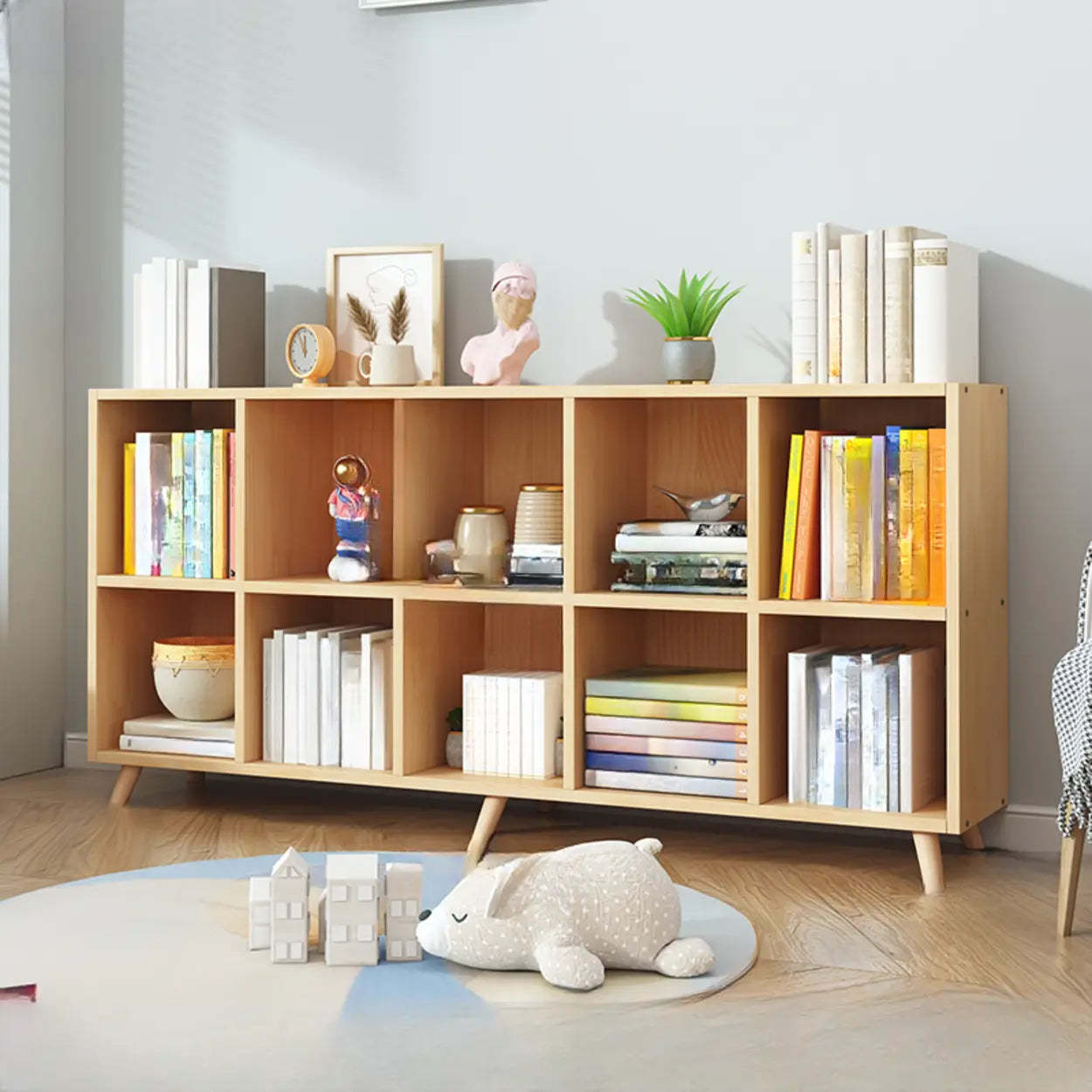 Wood Horizontal Closed-Back Bookcase — With Cabinet