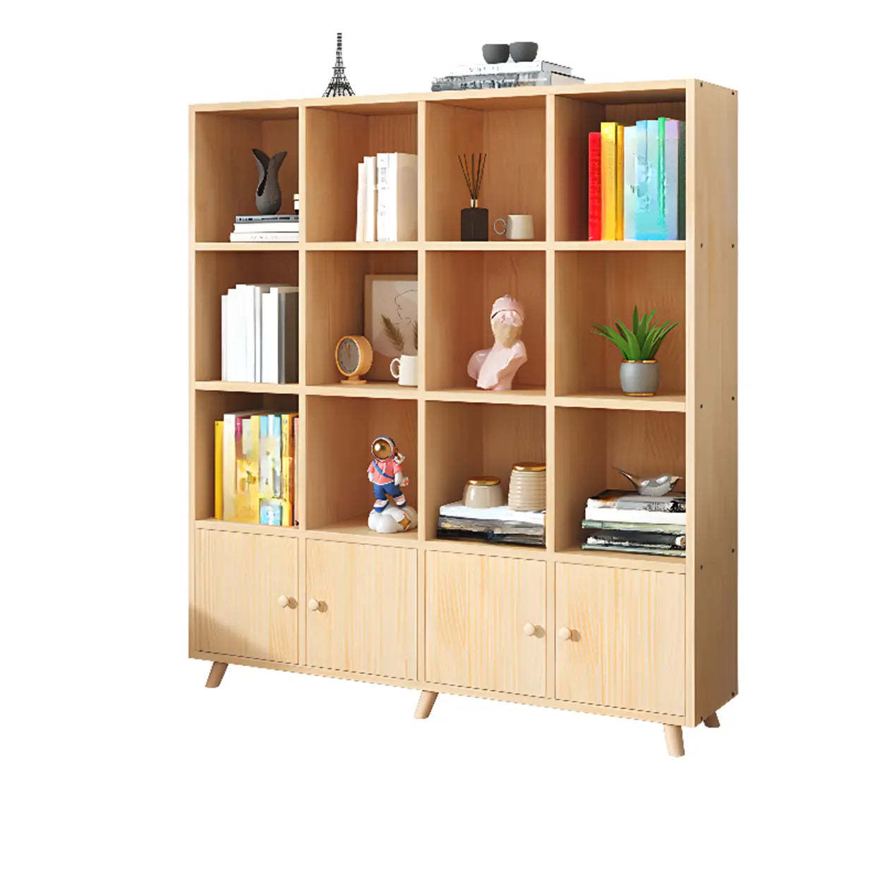 Wood Horizontal Closed-Back Bookcase — With Cabinet