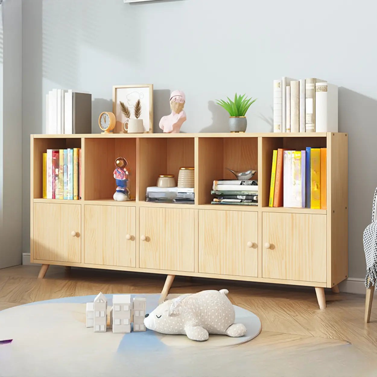 Wood Horizontal Closed-Back Bookcase — With Cabinet