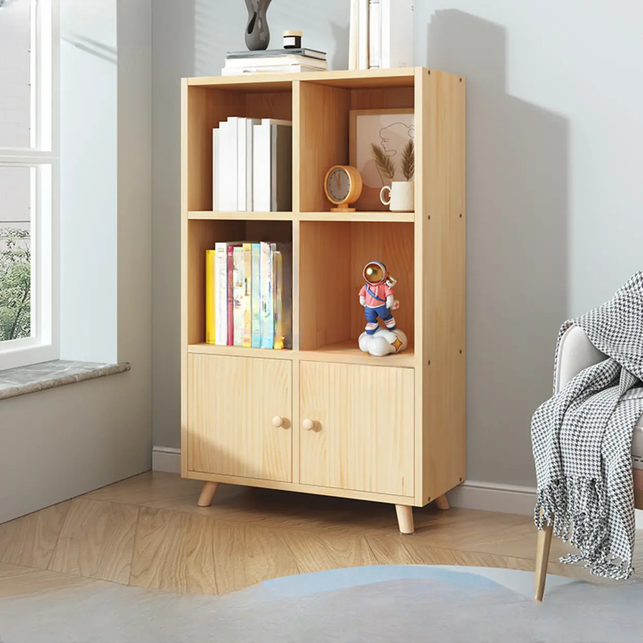 Wood Horizontal Closed-Back Bookcase — With Cabinet