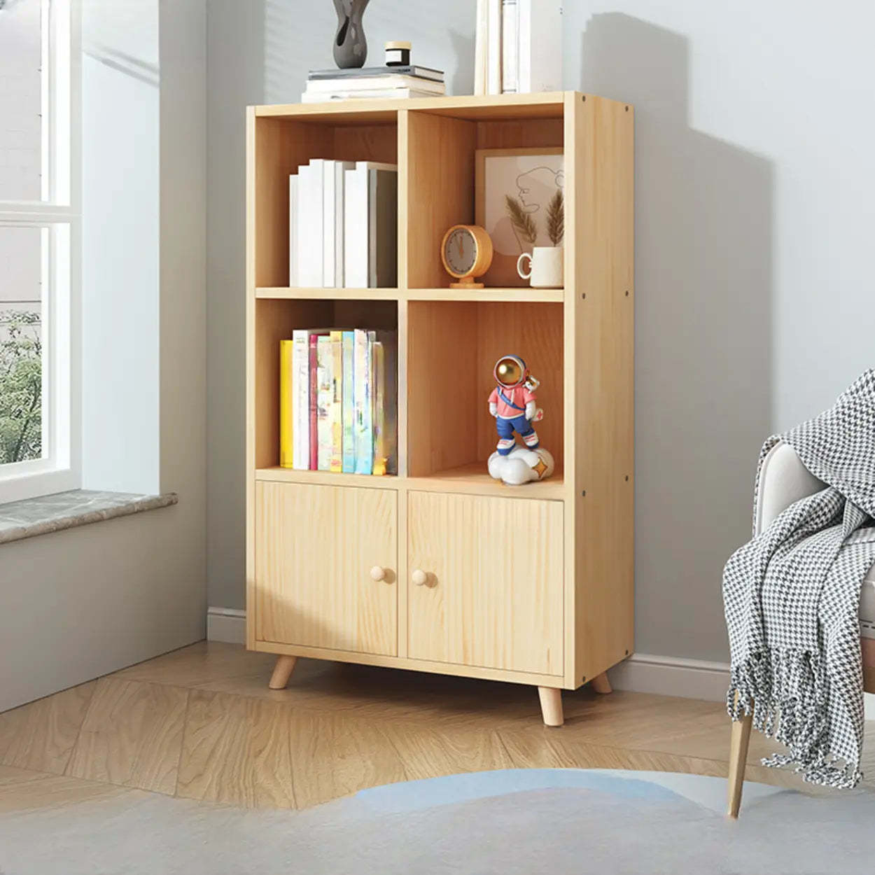 Wood Horizontal Closed-Back Bookcase — With Cabinet