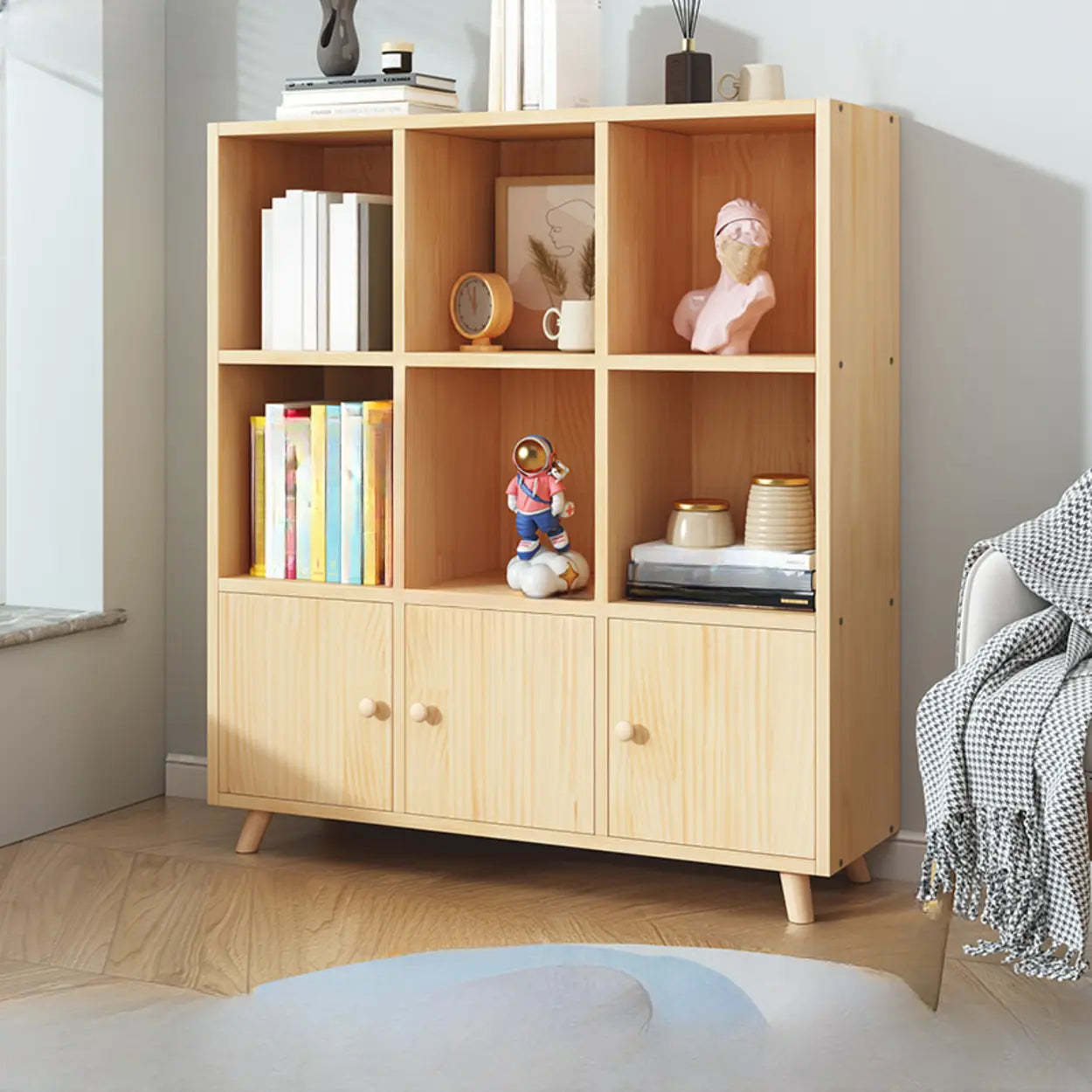 Wood Horizontal Closed-Back Bookcase — With Cabinet