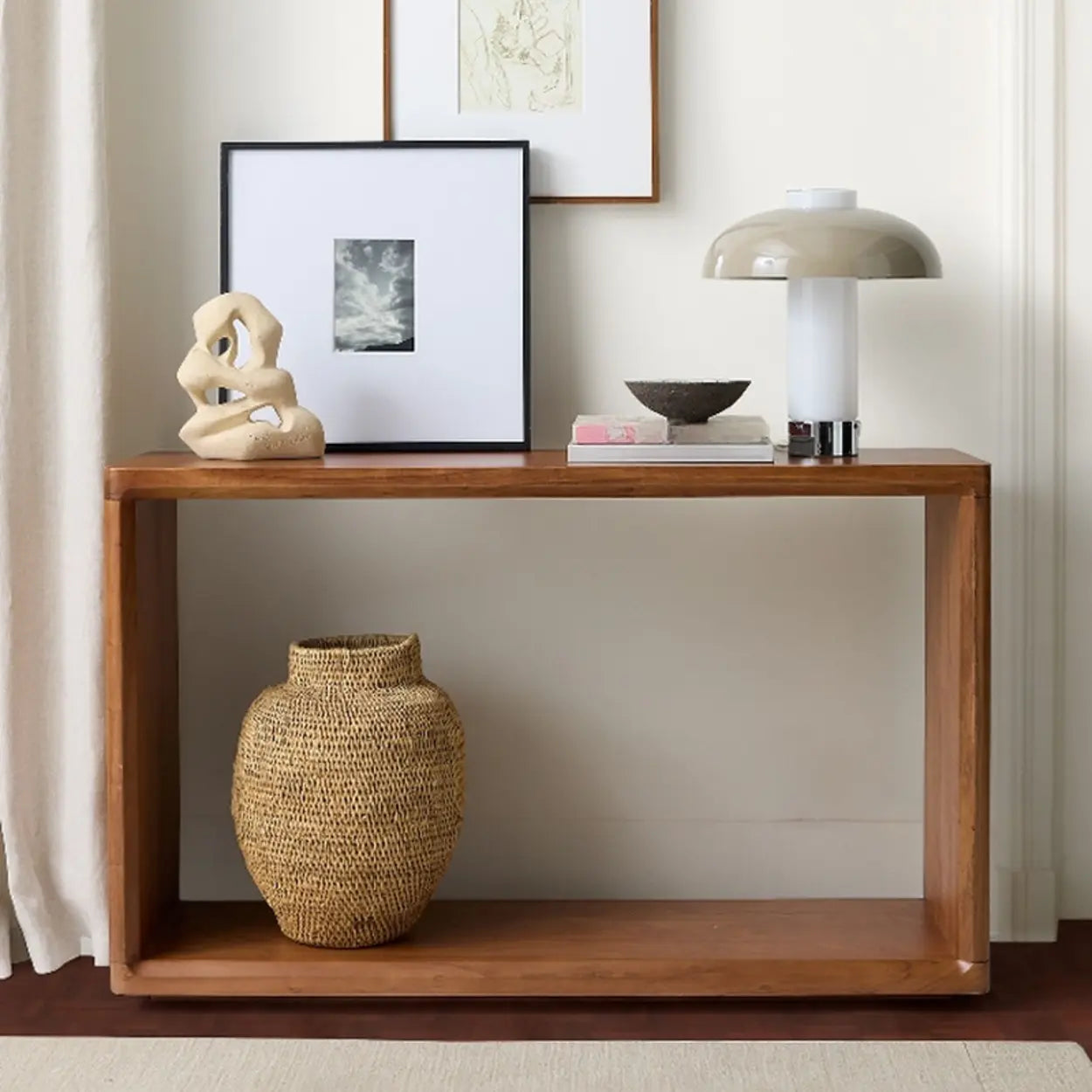 Simple Wood Grain Brown Shelf Console Table — Ash
