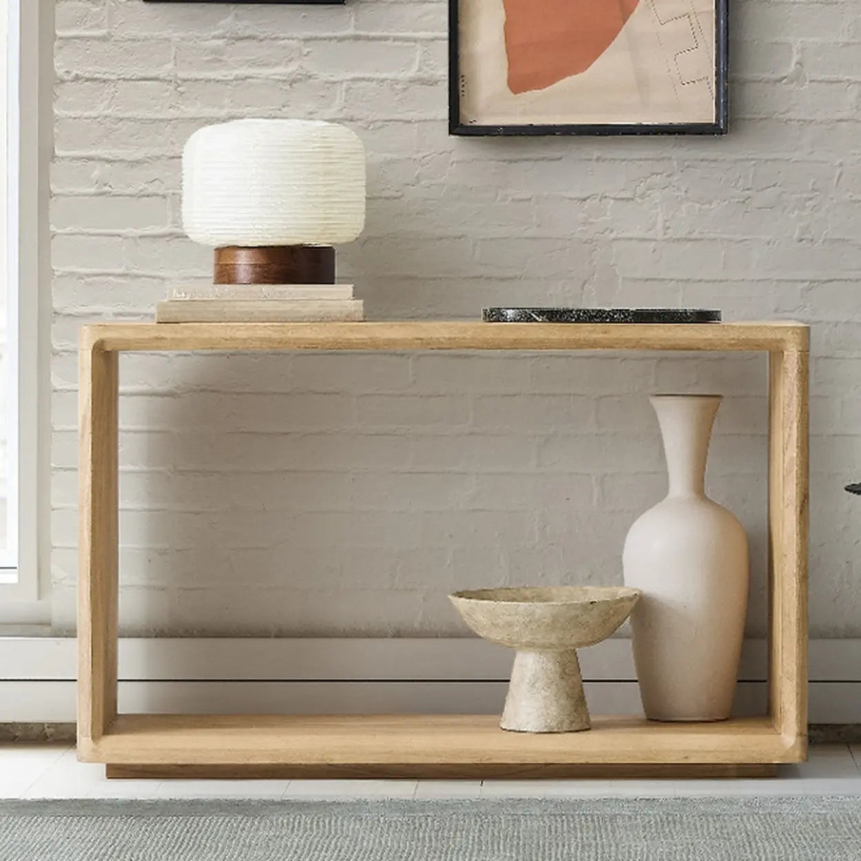 Simple Wood Grain Brown Shelf Console Table