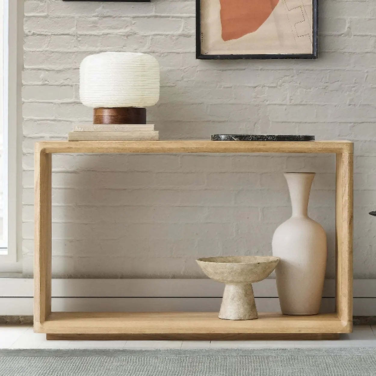 Simple Wood Grain Brown Shelf Console Table