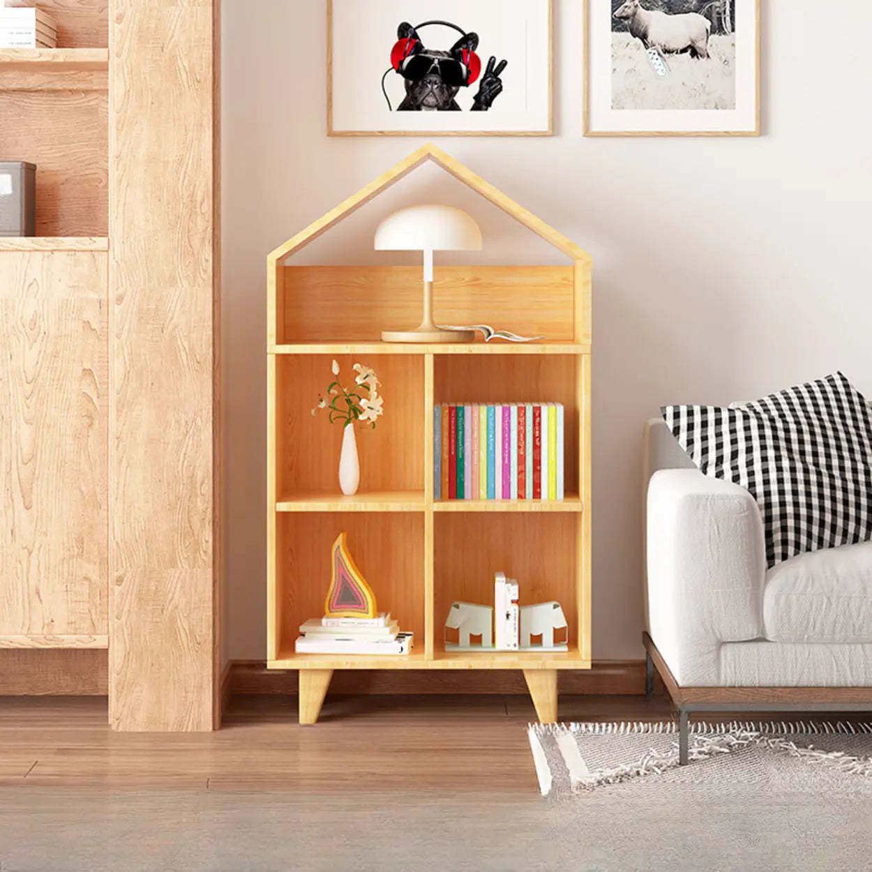Lighom house-shaped simple wood fabric bookcases for study