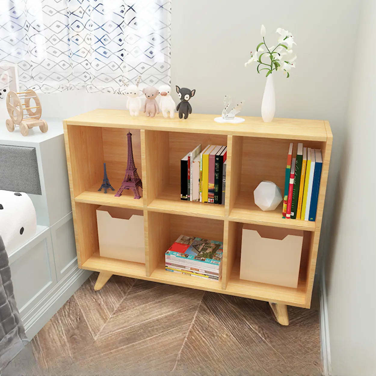 Simple Wood House-Shaped Closed-Back Bookcase