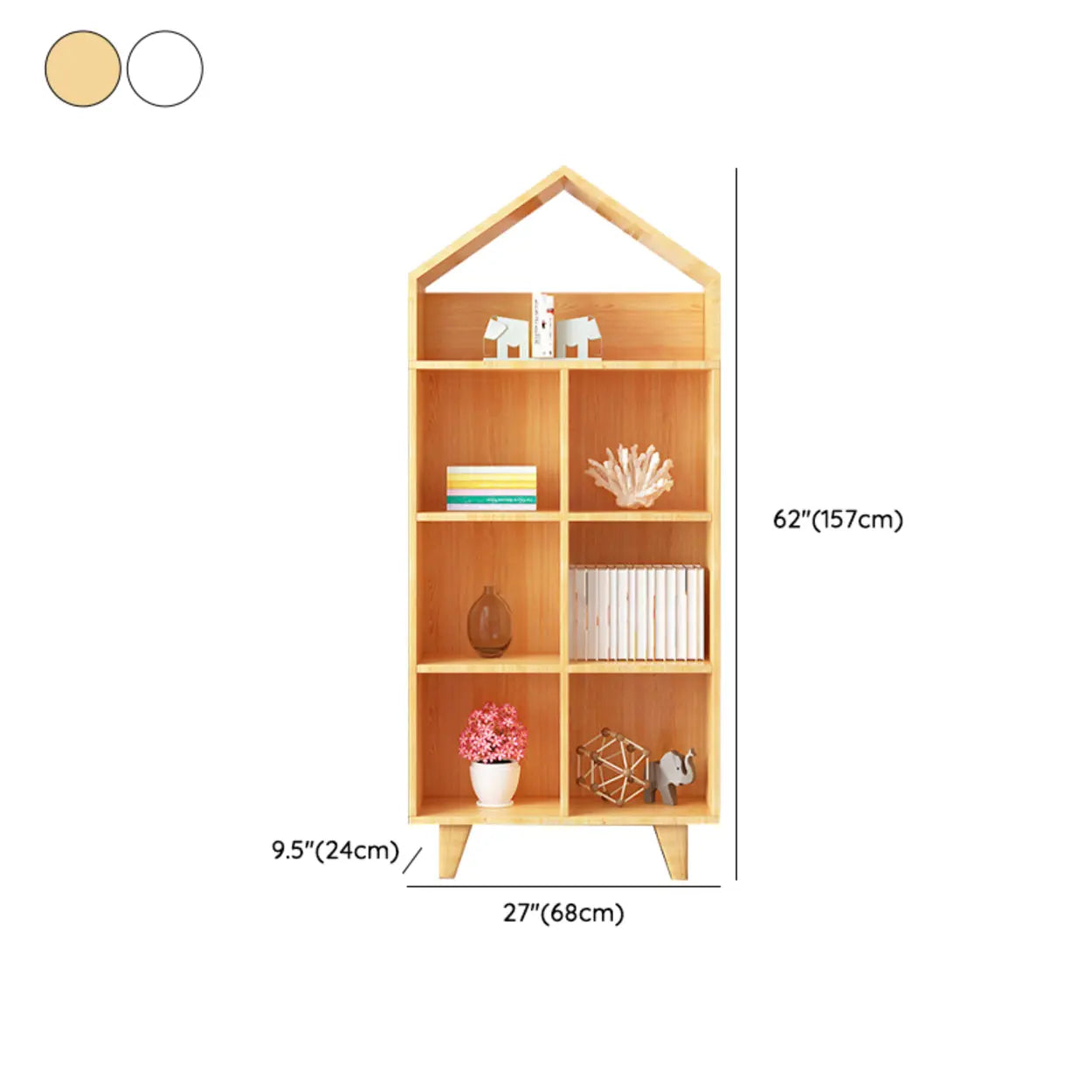 Simple Wood House-Shaped Closed-Back Bookcase