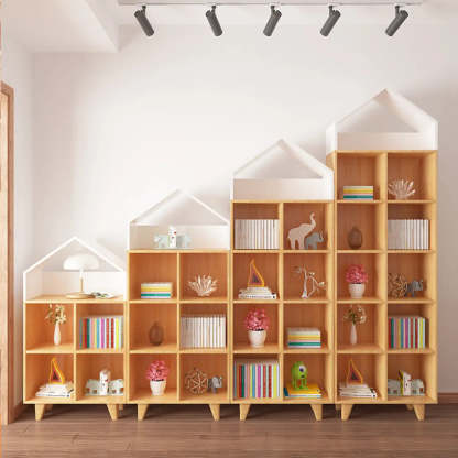 Simple Wood House-Shaped Closed-Back Bookcase — Natural