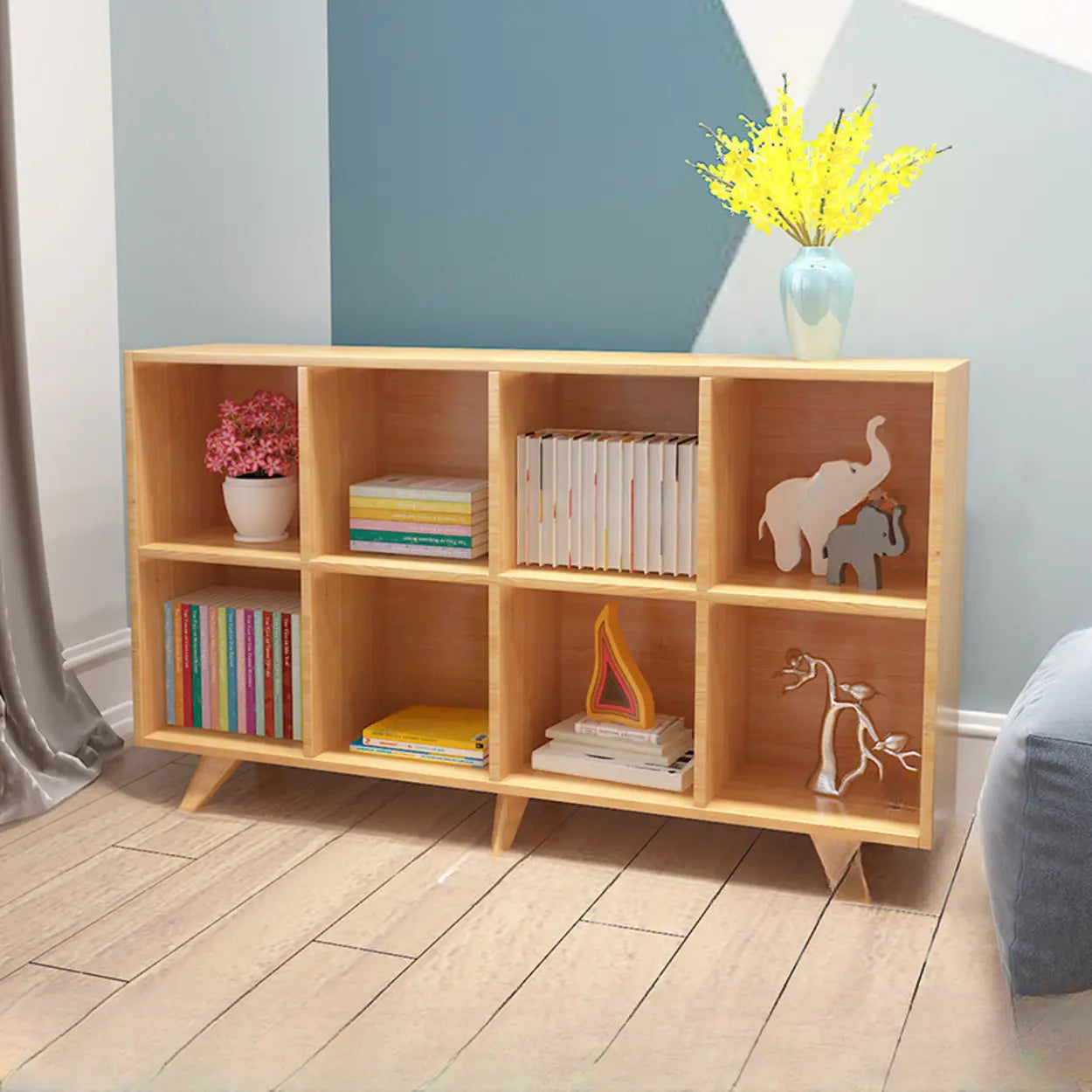 Simple Wood House-Shaped Closed-Back Bookcase — Natural