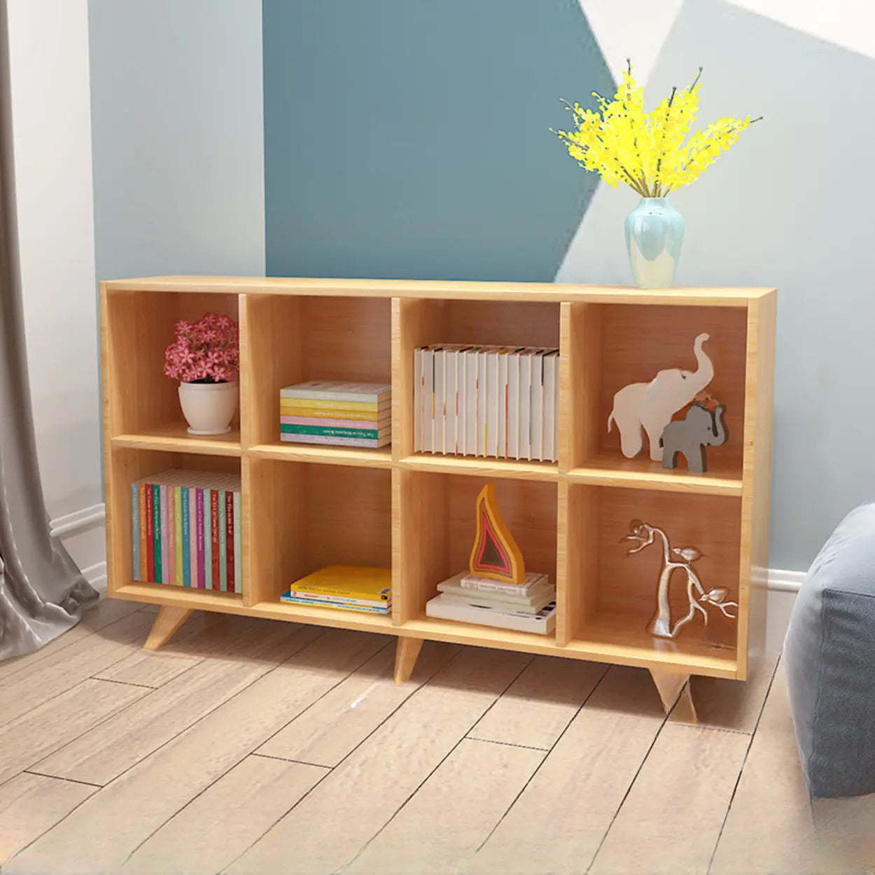 Simple Wood House-Shaped Closed-Back Bookcase — Natural
