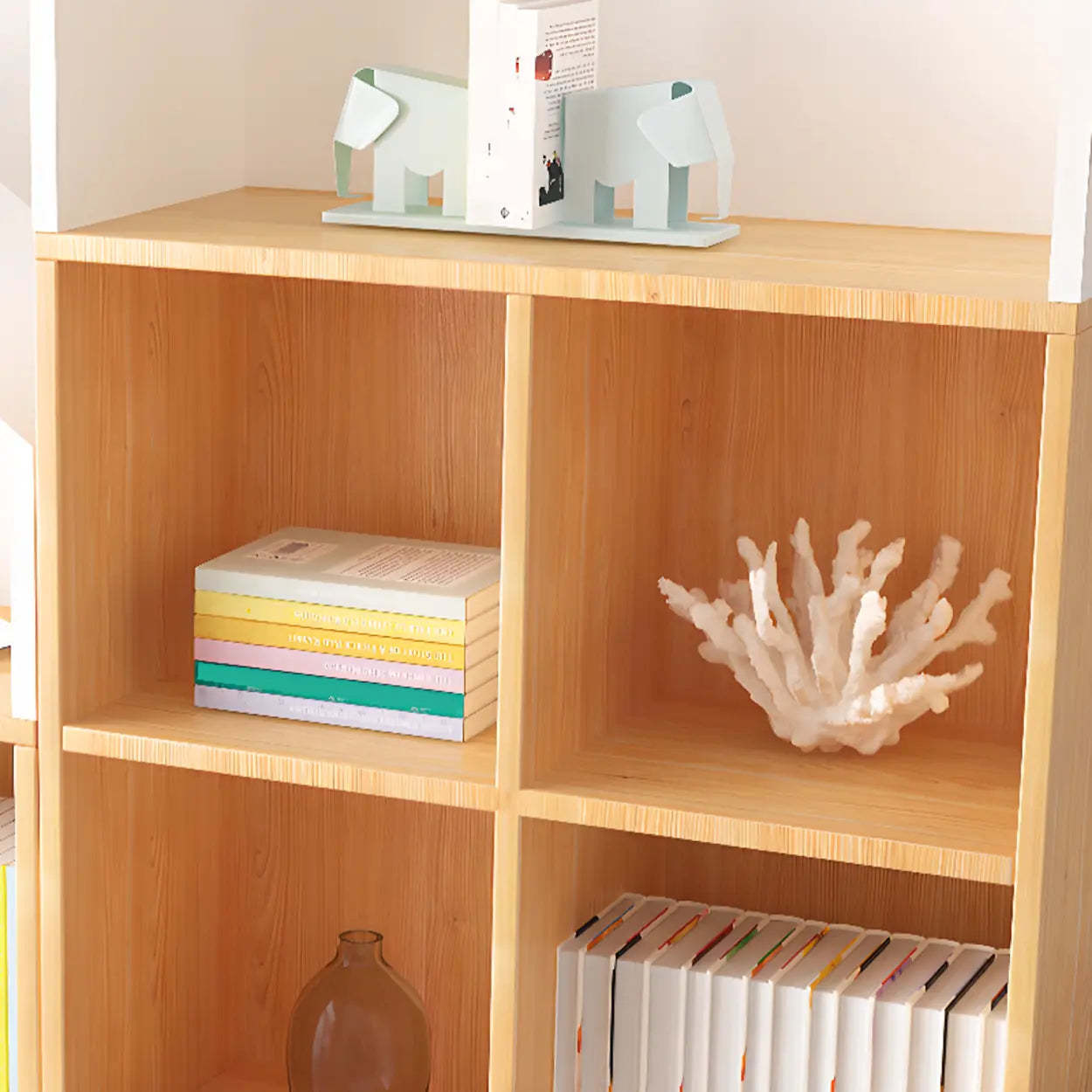 Simple Wood House-Shaped Closed-Back Bookcase — Natural/ White