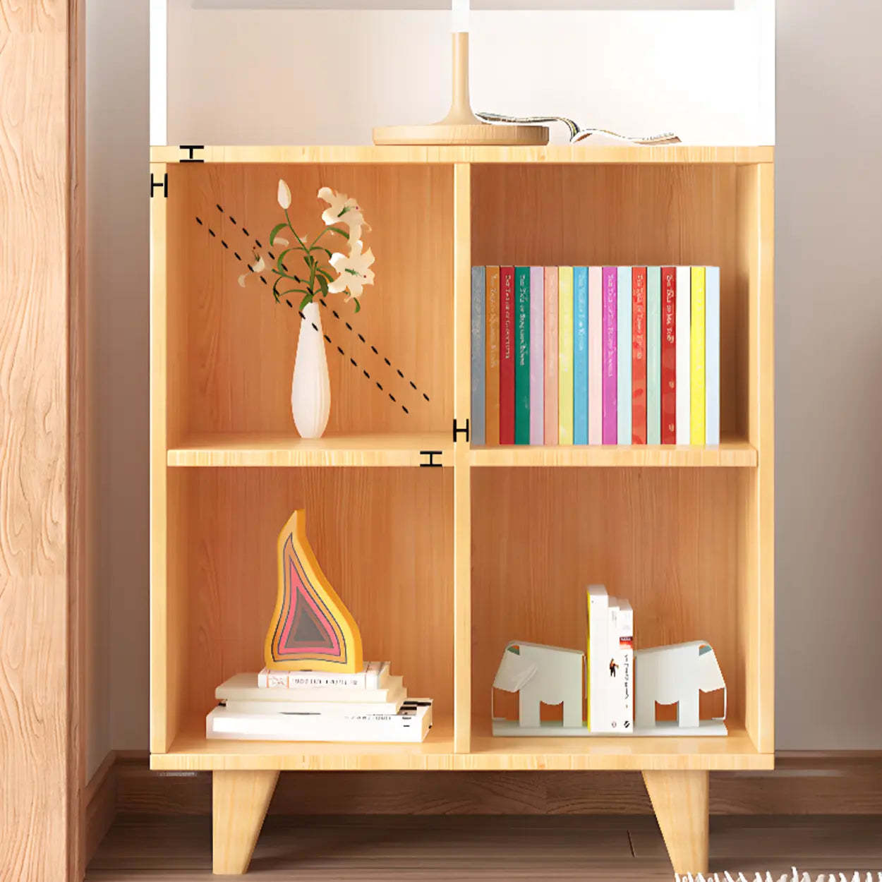 Simple Wood House-Shaped Closed-Back Bookcase — Natural/ White
