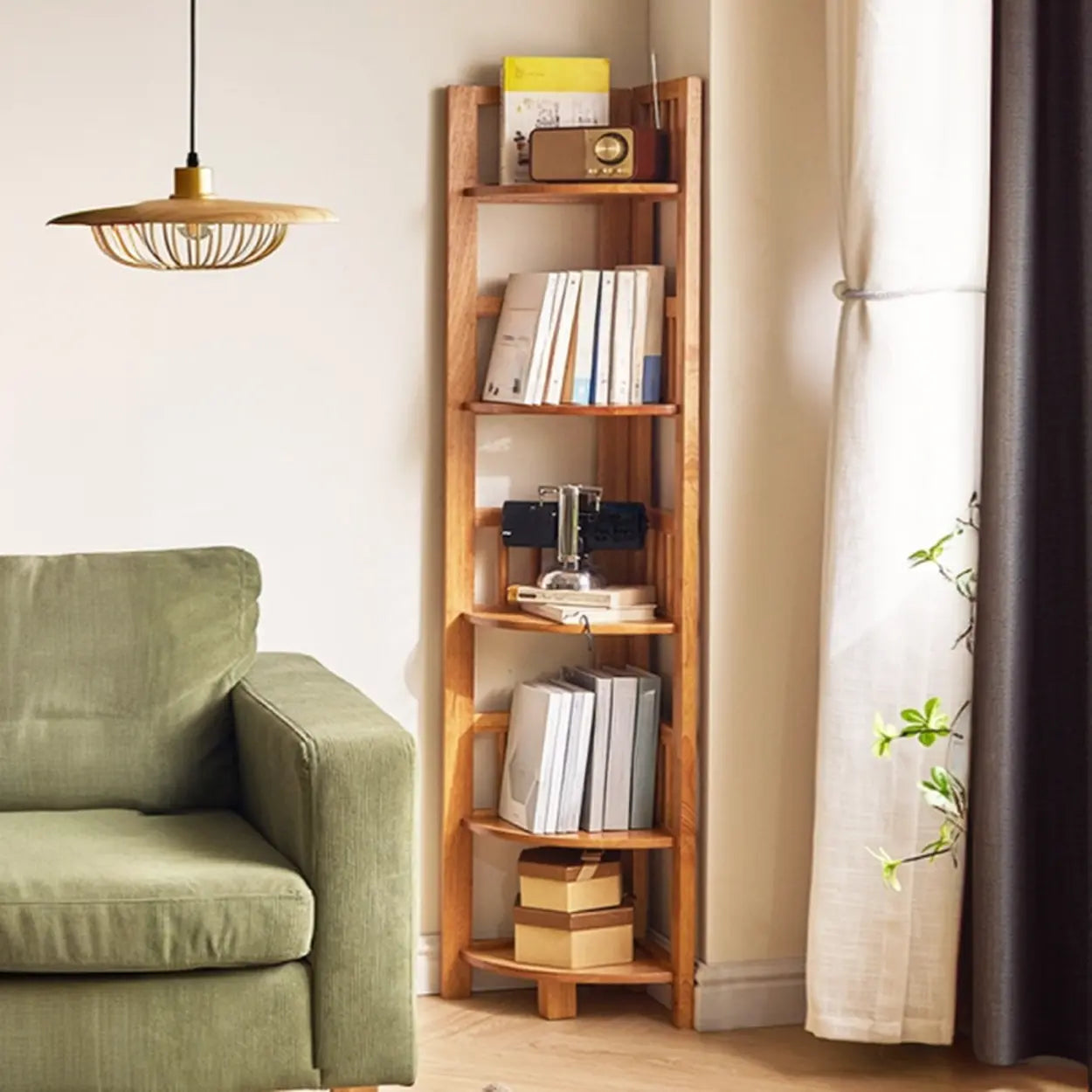 Wooden Triangle Tower Corner Bookcase — Nut-Brown