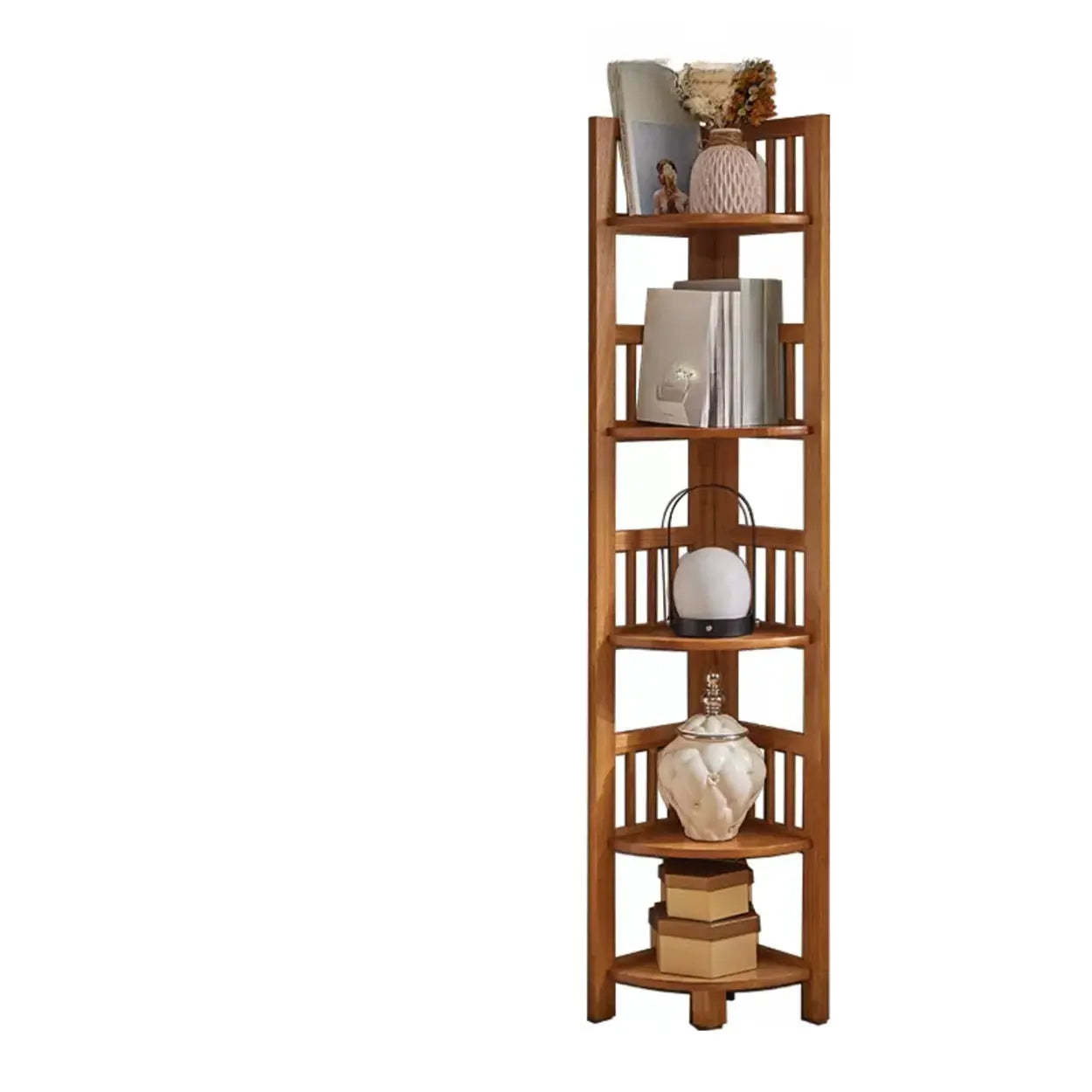 Wooden Triangle Tower Corner Bookcase — Nut-Brown