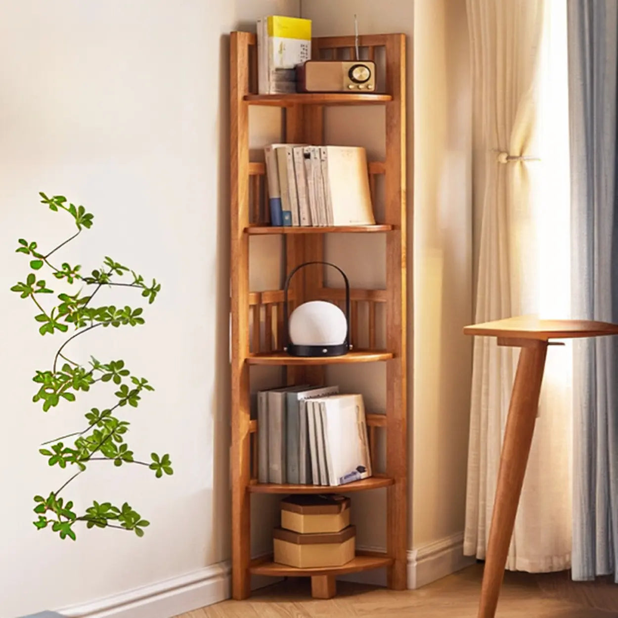 Wooden Triangle Tower Corner Bookcase — Natural