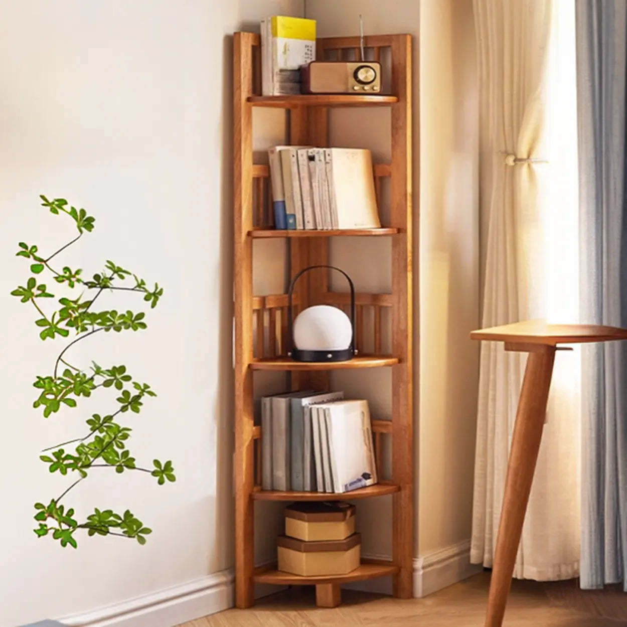Wooden Triangle Tower Corner Bookcase — Natural