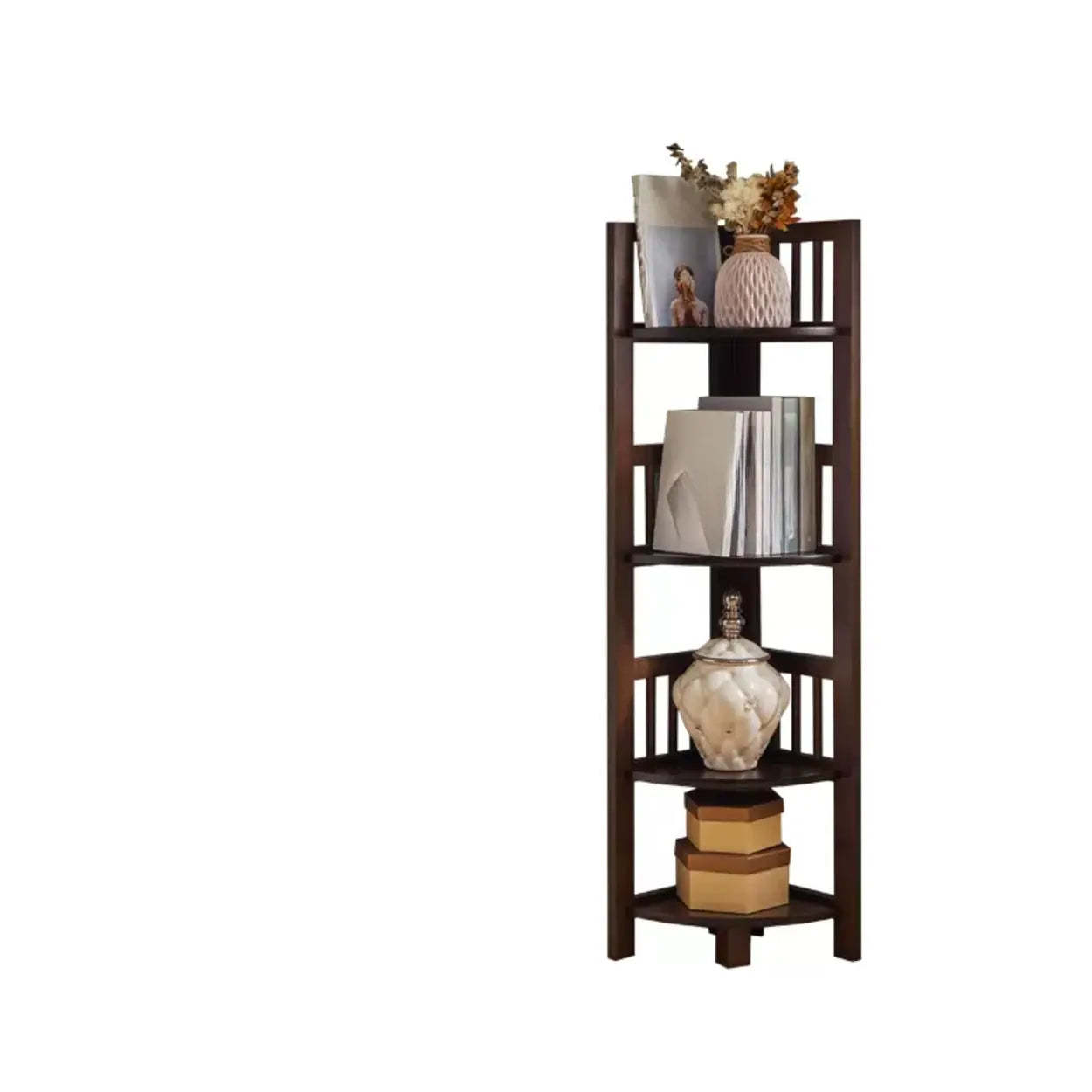 Wooden Triangle Tower Corner Bookcase — Natural
