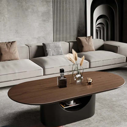 Simple Brown Oval Wood Storage Coffee Table — Oval