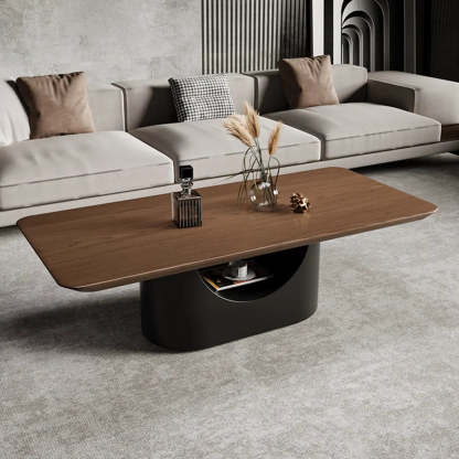 Simple Brown Oval Wood Storage Coffee Table