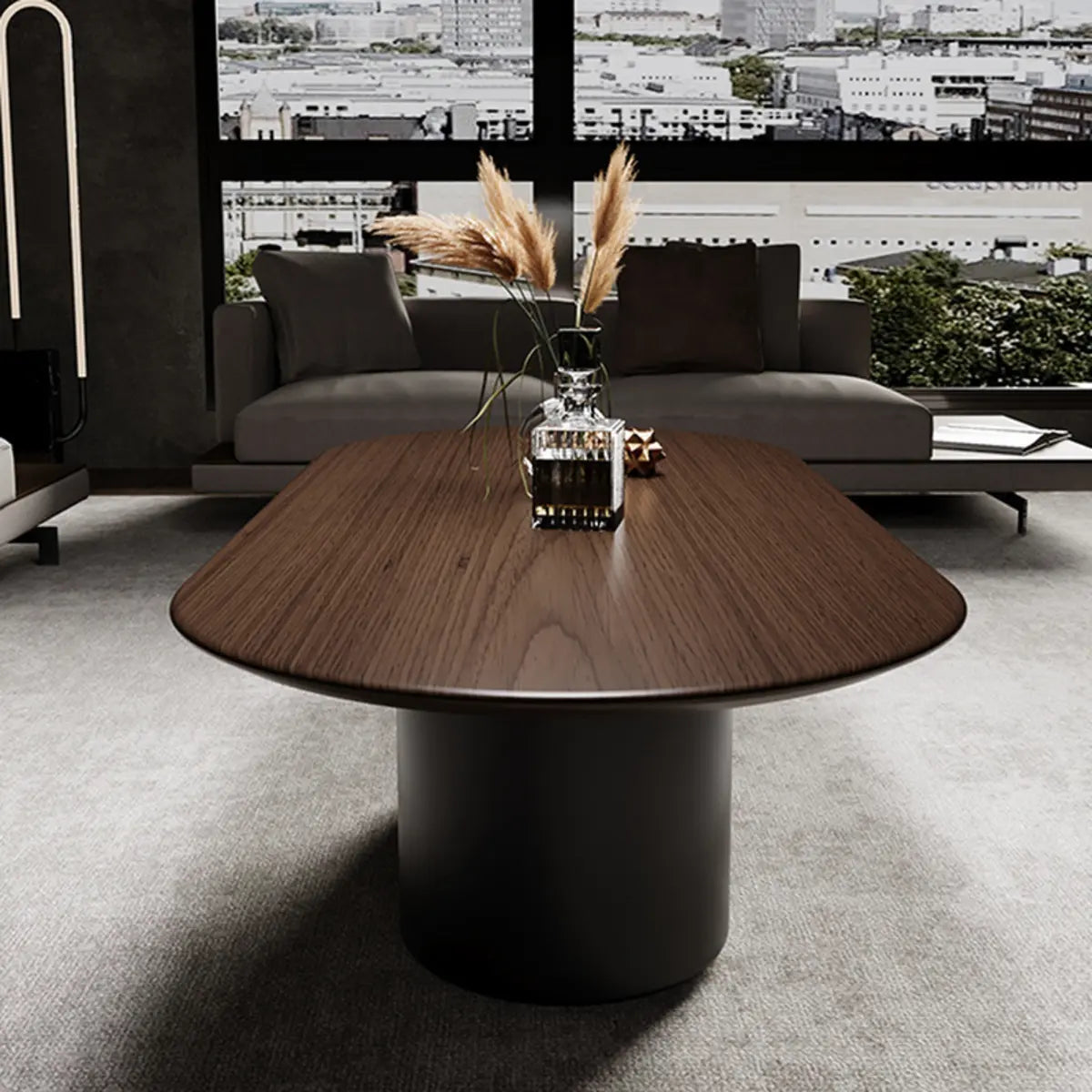 Simple Brown Oval Wood Storage Coffee Table