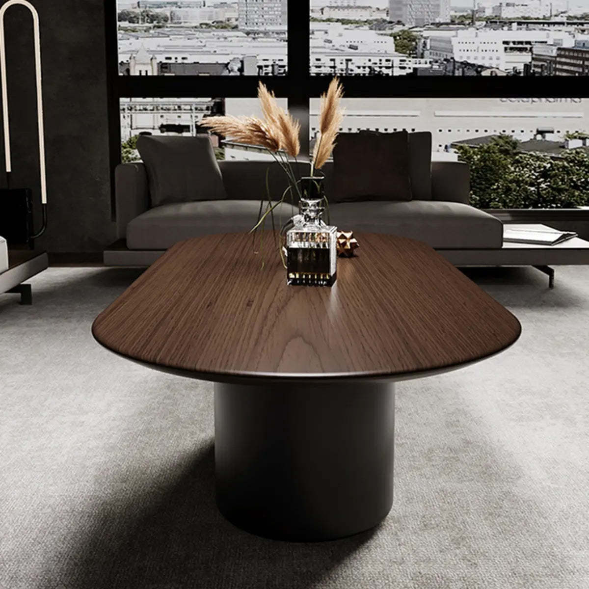Simple Brown Oval Wood Storage Coffee Table