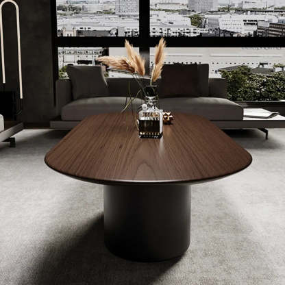 Simple Brown Oval Wood Storage Coffee Table